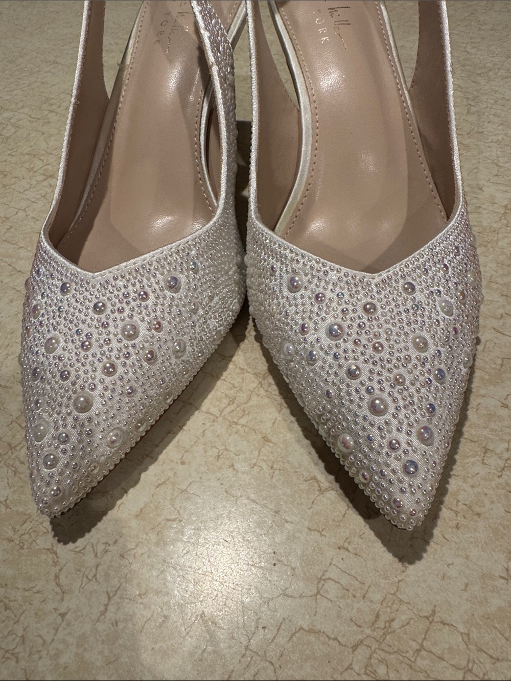 Nicole Miller Embellished Ivory Slingback Pointed-Toe Heels - Picture 3 of 10